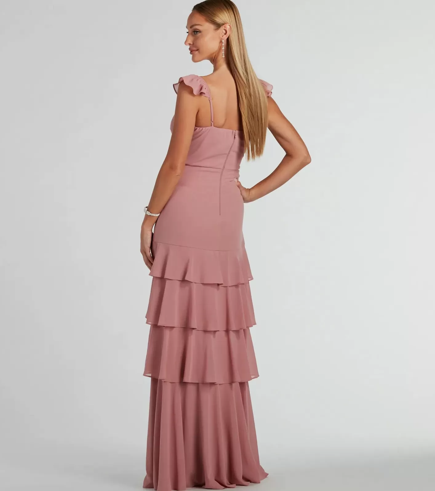 Windsor Adalee Flutter Strap Ruffled Chiffon Formal Dress MAUVE Shop