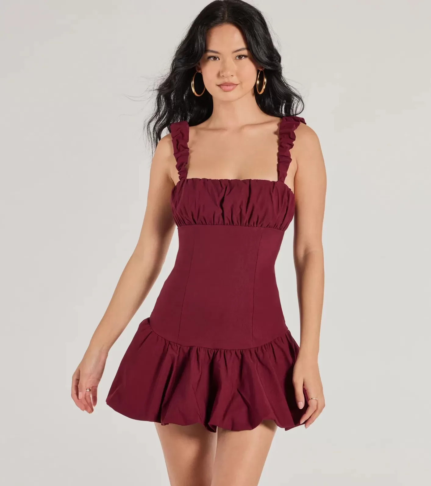Windsor Adorable Aura Drop Waist Bubble Hem Skater Dress WINE Best Sale