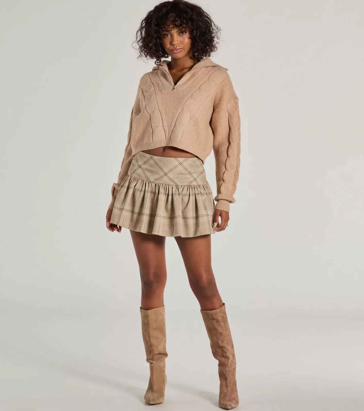 Windsor Adorable Flair Plaid Pleated Drop Waist Mini Skort BROWN Best Sale