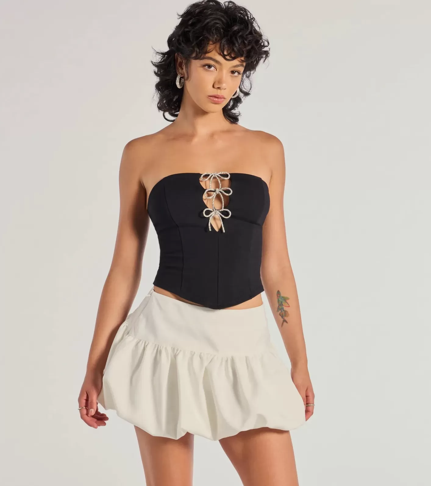 Windsor Adorable Glam Rhinestone Bow Cutout Corset Top BLACK Sale