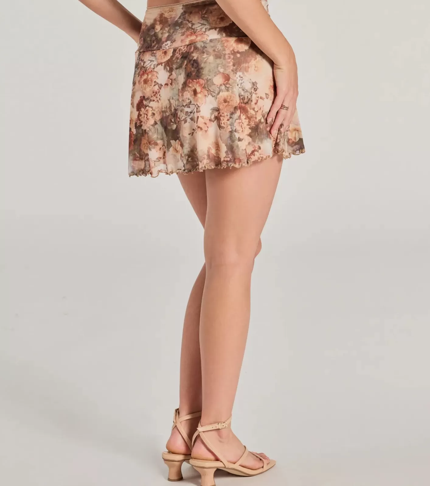 Windsor Adorable In Floral Mesh Drop Waist Mini Skirt BROWN Shop