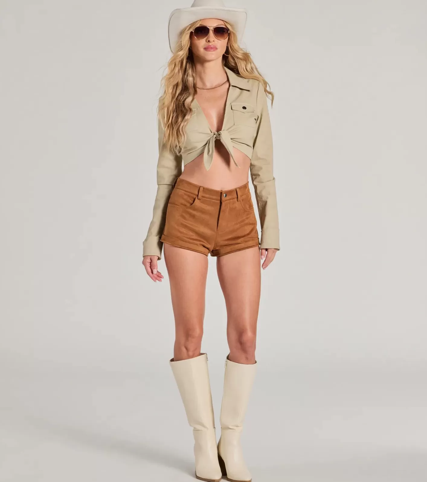 Windsor Adventurous Girlie Faux Suede Shorts TAN Cheap