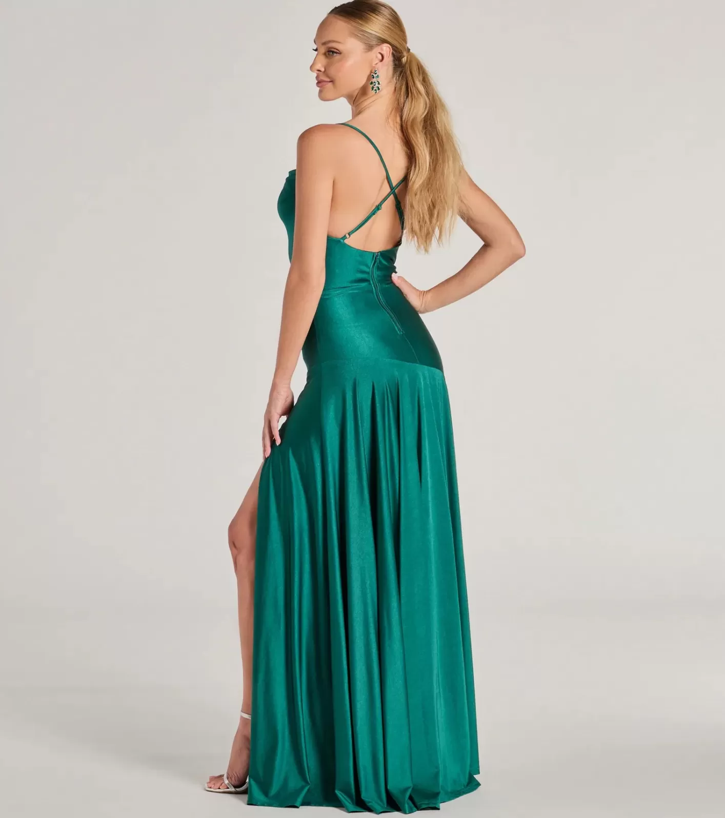 Windsor Alaia Cross-Back Pleated A-Line Formal Dress HUNTER Discount