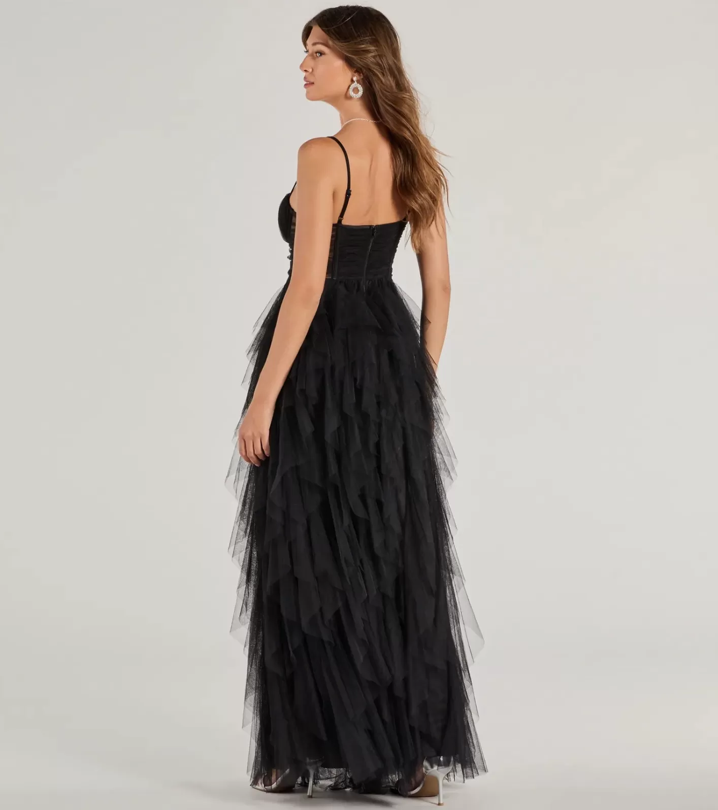 Windsor Aletta Long Sleeveless Ruffled A-Line Dress BLACK Clearance