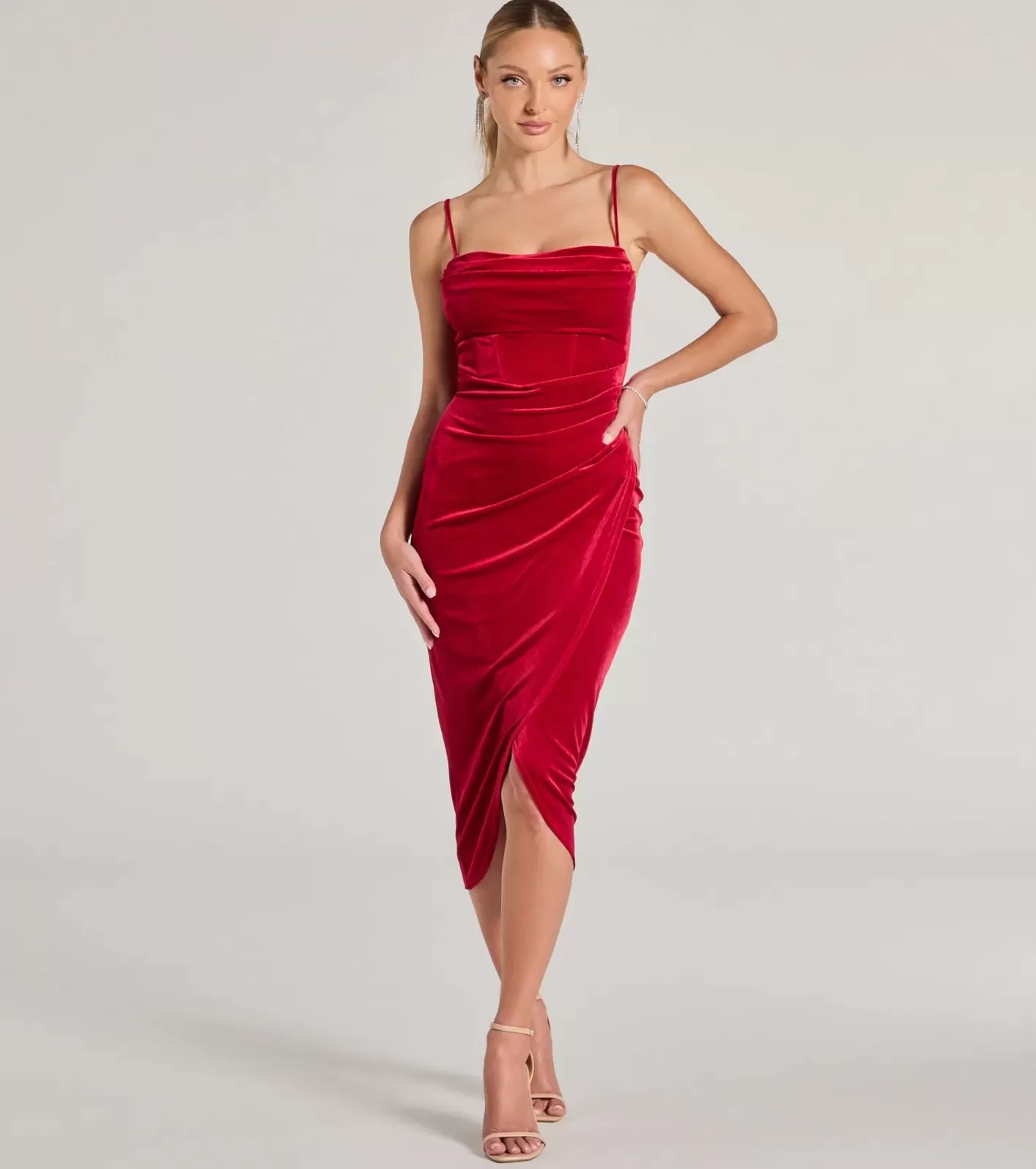 Windsor Alice Corset Velvet Midi Formal Dress RED Store