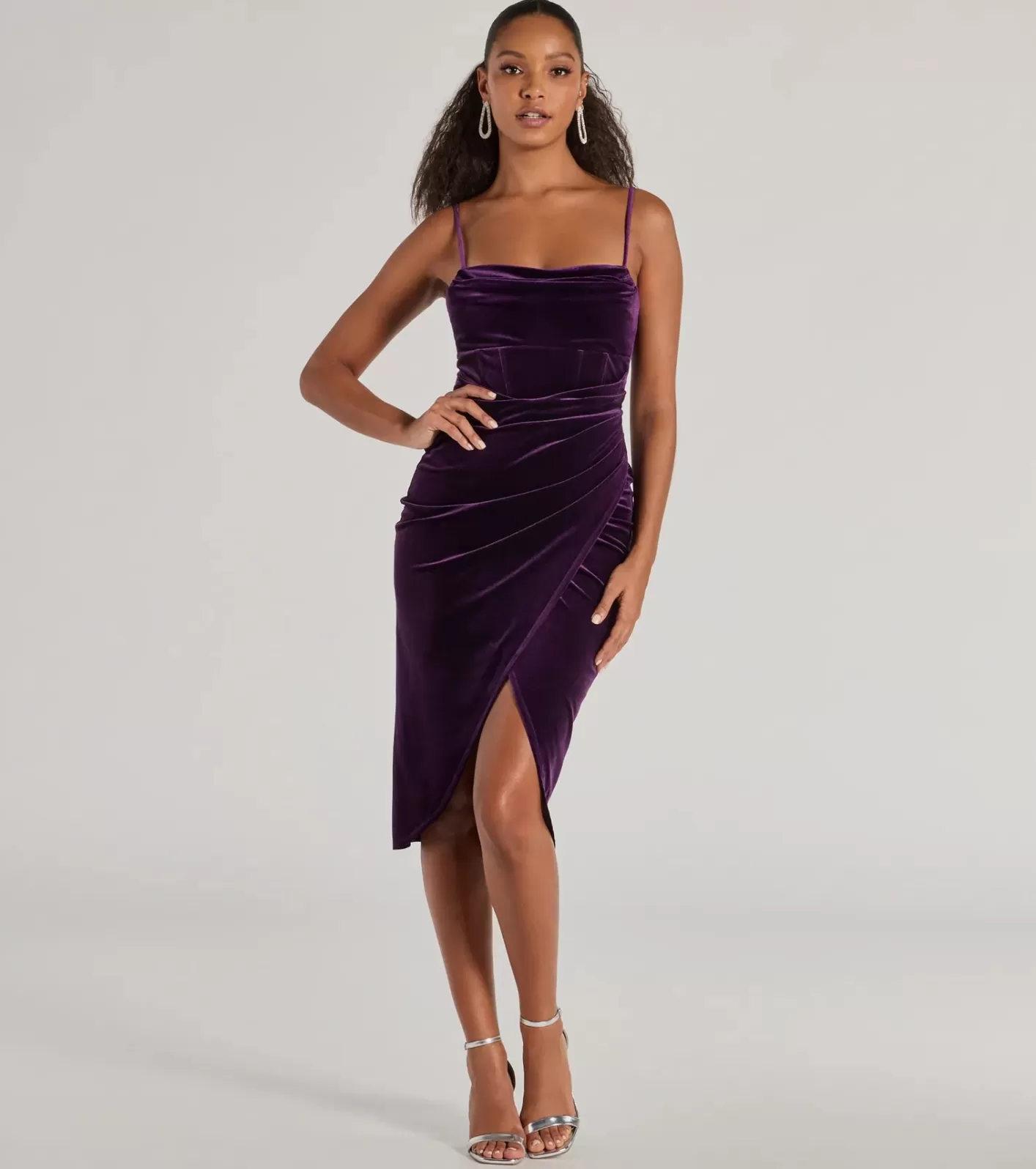 Windsor Alice Corset Velvet Midi Formal Dress PURPLE Online