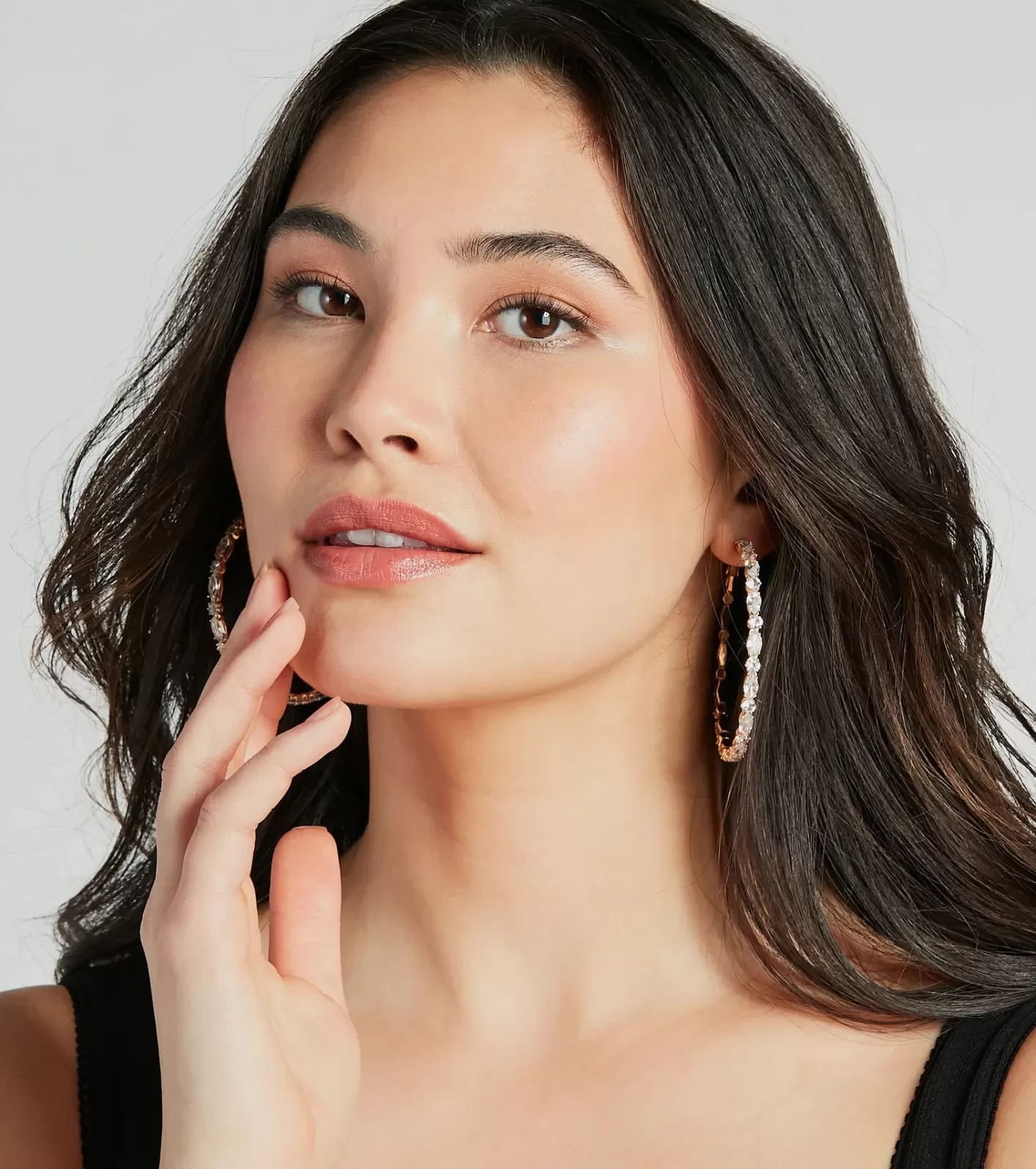Windsor A-List Glam Rhinestone Large Hoop Earrings GOLD New