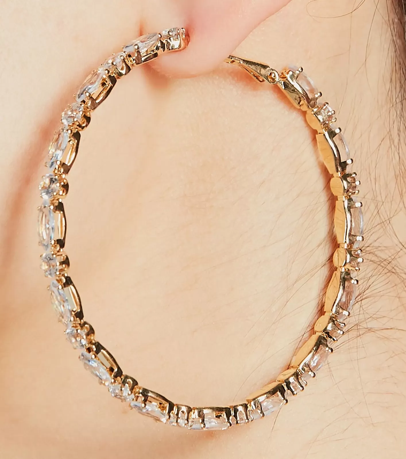 Windsor A-List Glam Rhinestone Large Hoop Earrings GOLD New