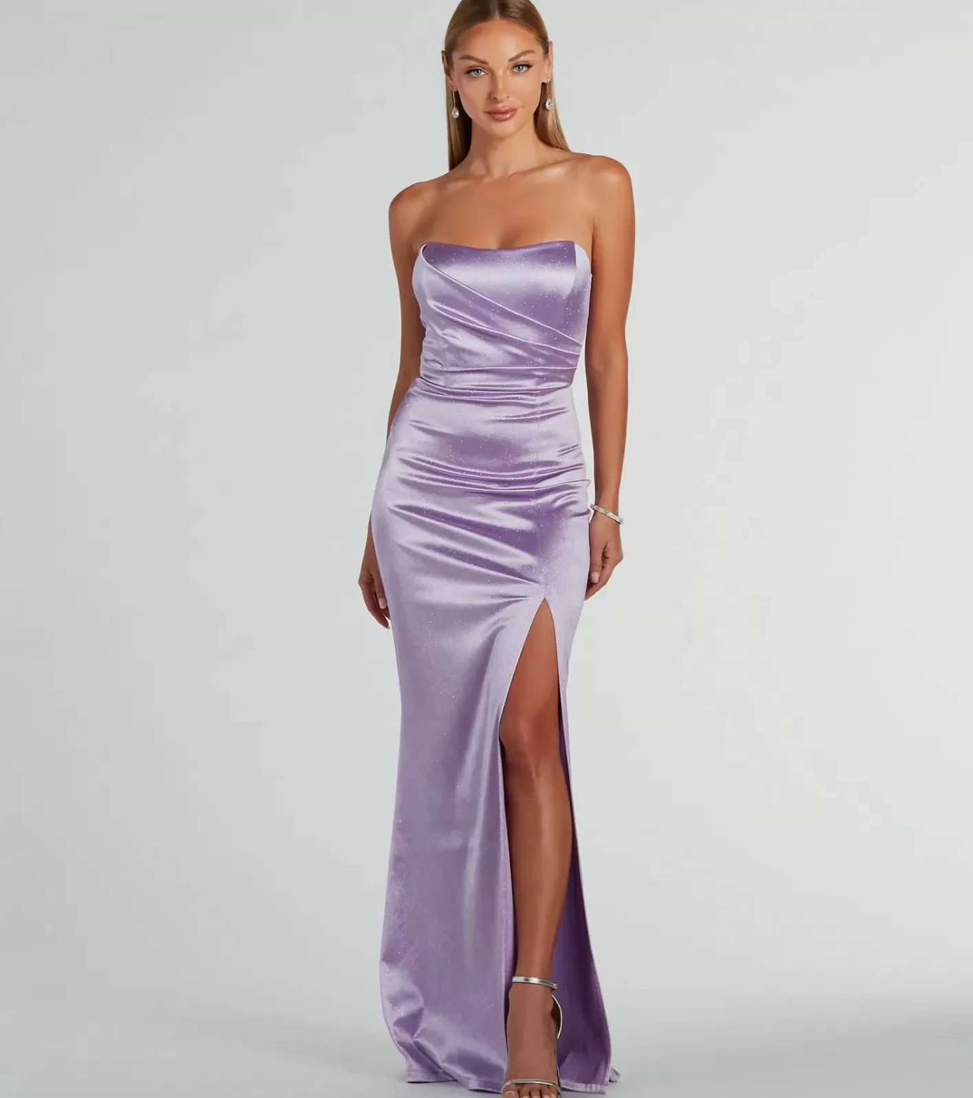Windsor Aliyah Strapless Mermaid Satin Glitter Dress LAVENDER Store