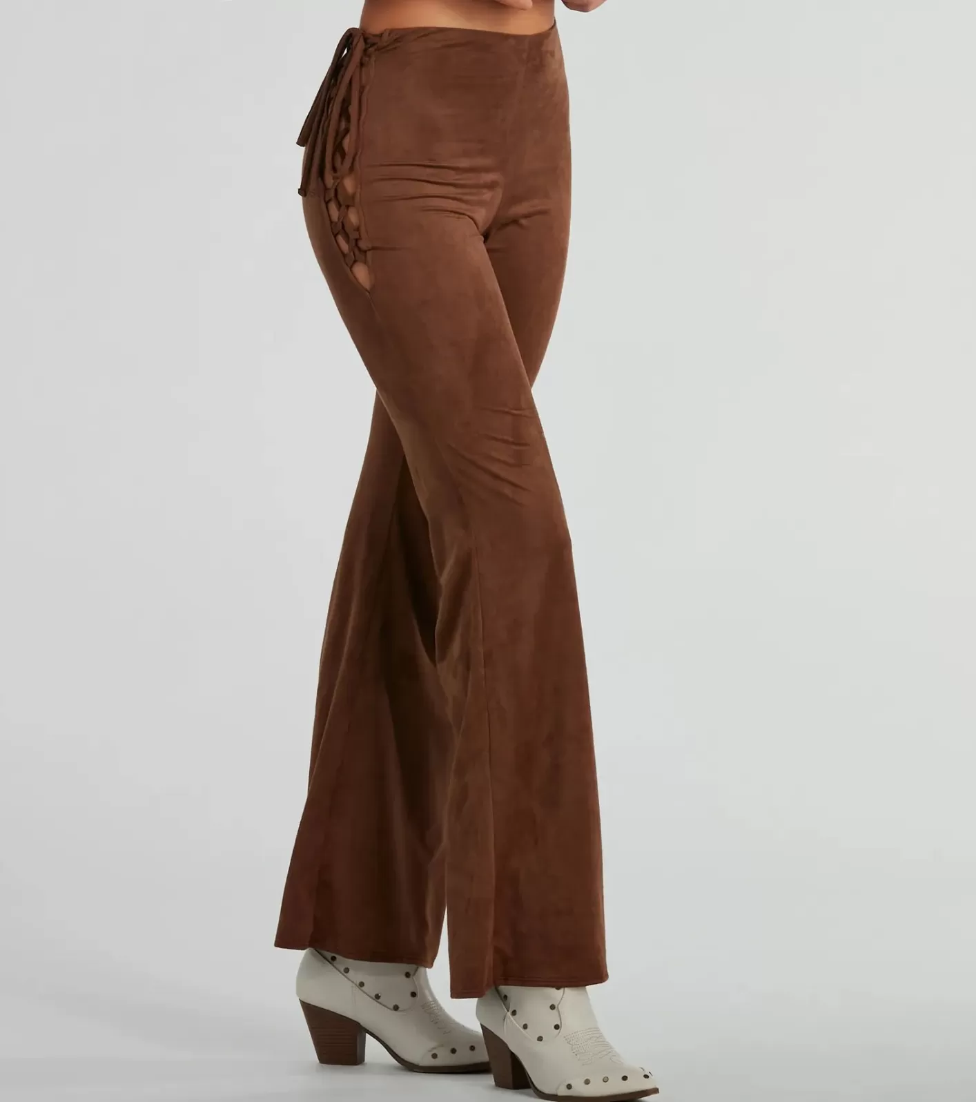 Windsor All Laced-Up Flare Faux Suede Pants BROWN Outlet