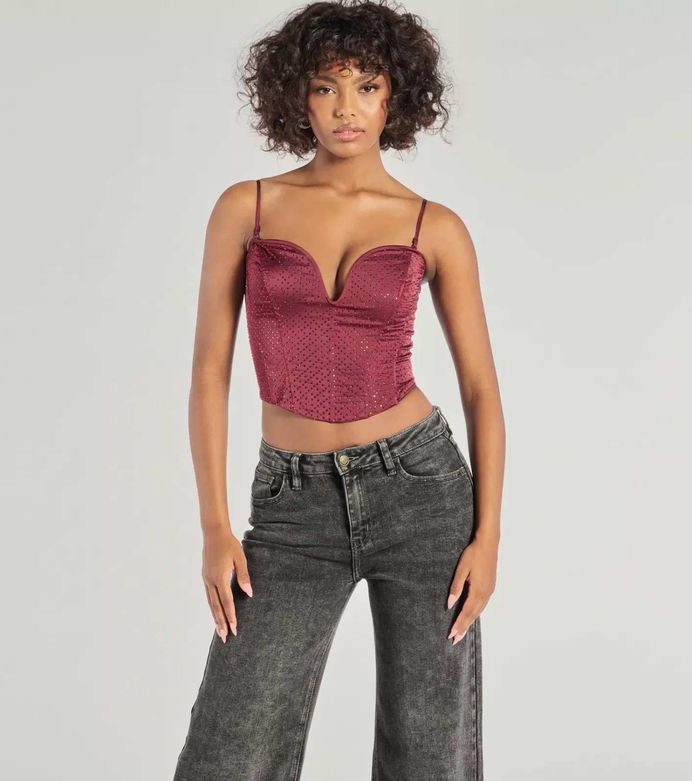 Windsor All That Glam Rhinestone Satin Cropped Corset RAISIN Best Sale