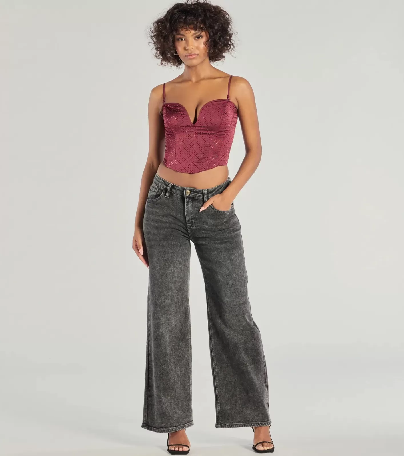 Windsor All That Glam Rhinestone Satin Cropped Corset RAISIN Best Sale