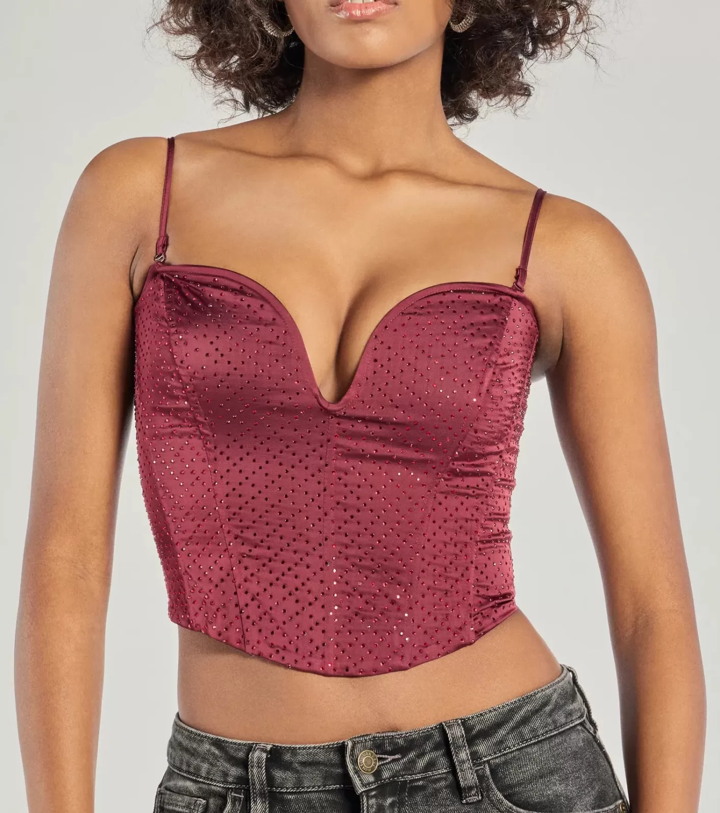 Windsor All That Glam Rhinestone Satin Cropped Corset RAISIN Best Sale