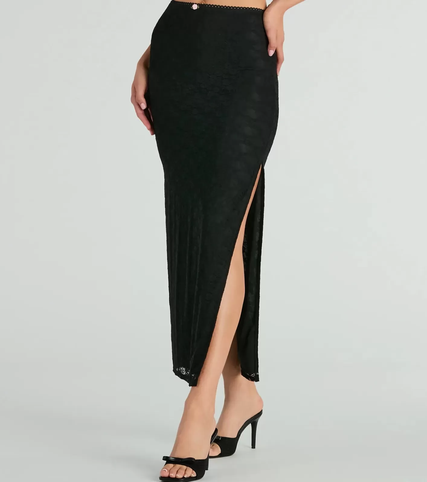 Windsor Alluring Dream High-Rise Lace Rosette Maxi Skirt BLACK Cheap