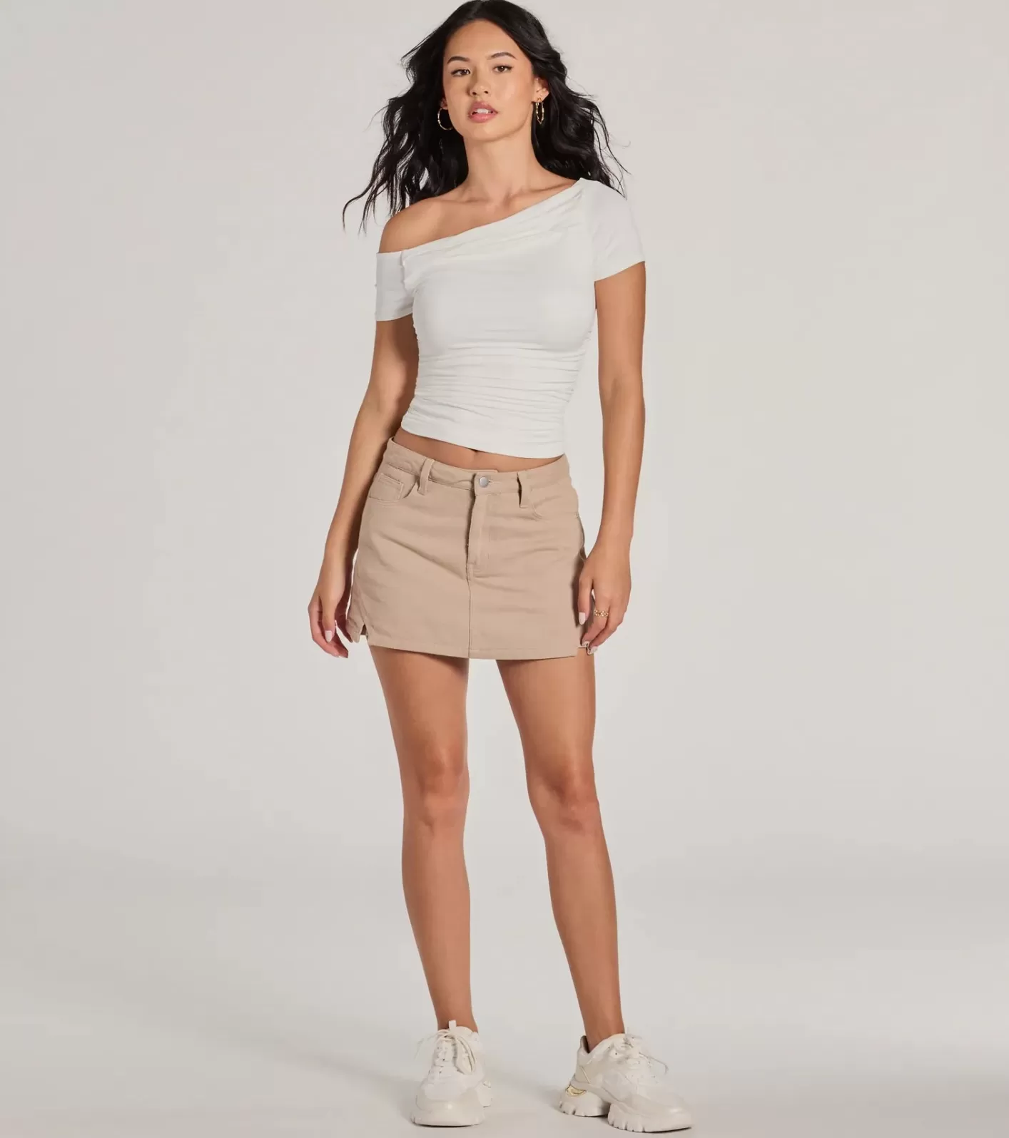 Windsor Always The Mood High Rise Slit Mini Denim Skort TAUPE Flash Sale