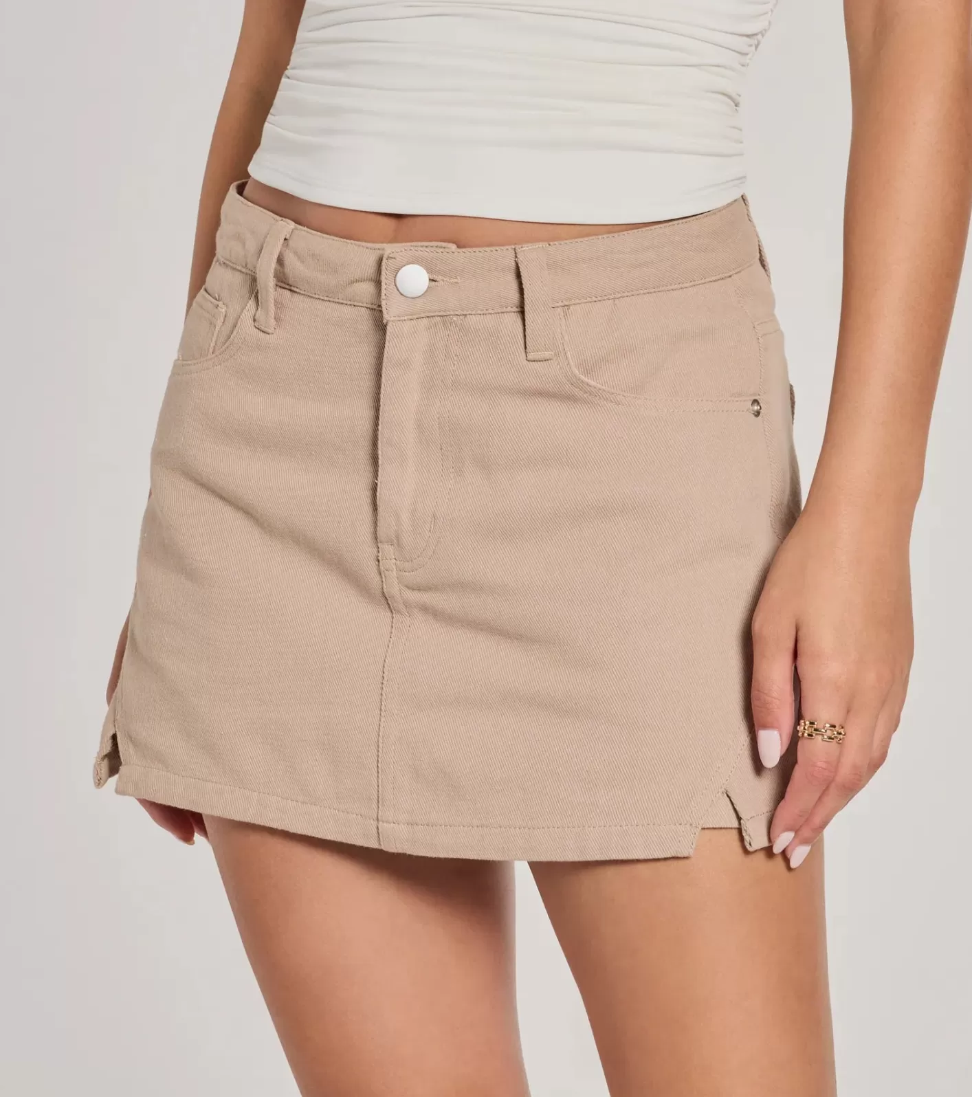 Windsor Always The Mood High Rise Slit Mini Denim Skort TAUPE Flash Sale
