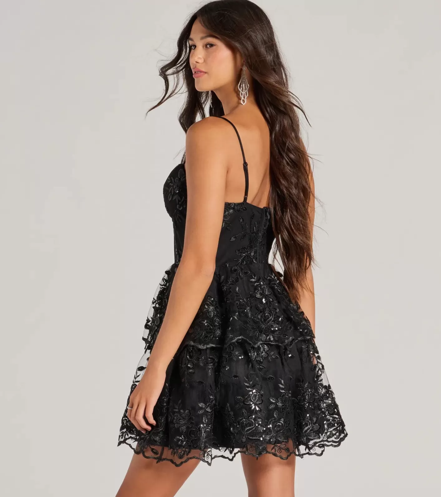 Windsor Andrea Corset Floral Embroidered A-Line Party Dress BLACK Cheap