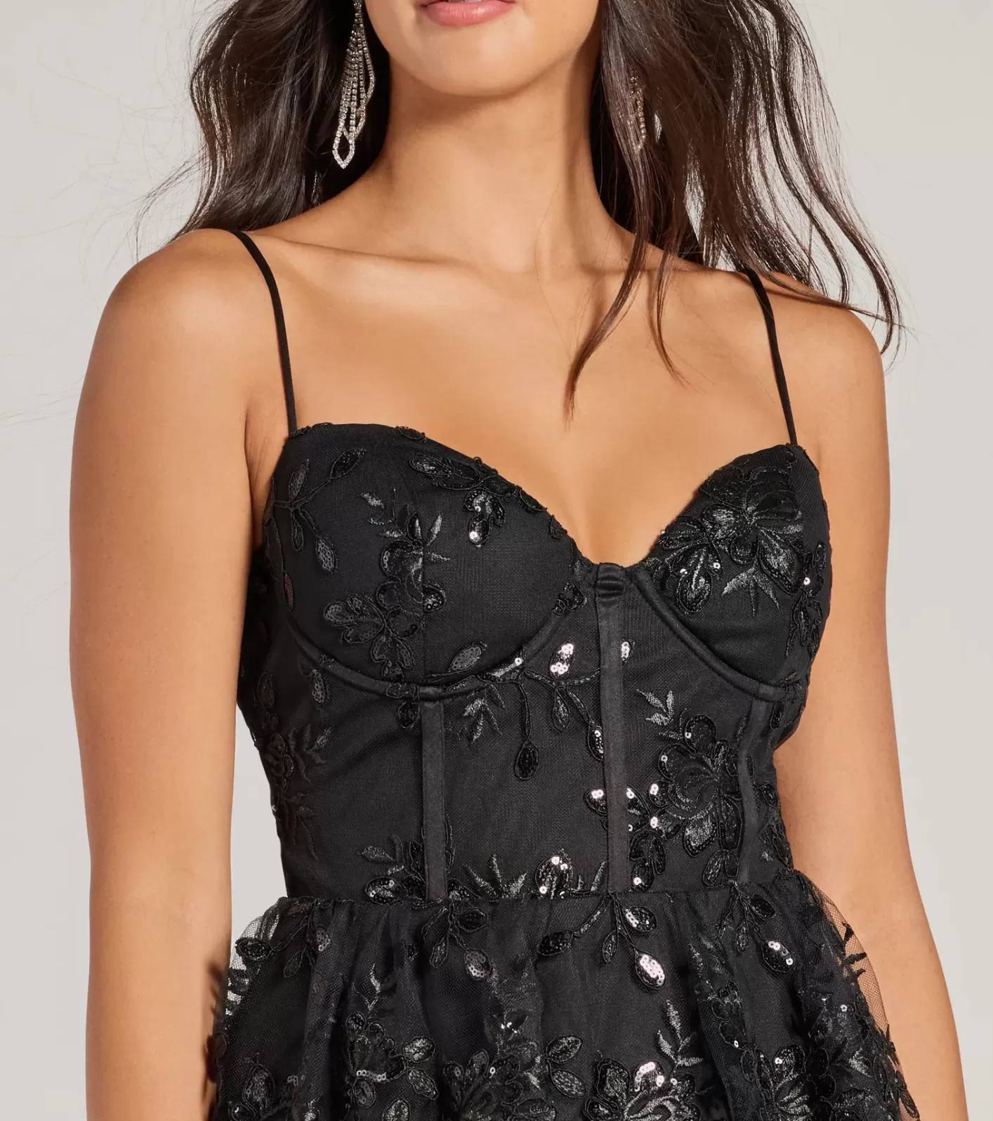 Windsor Andrea Corset Floral Embroidered A-Line Party Dress BLACK Cheap