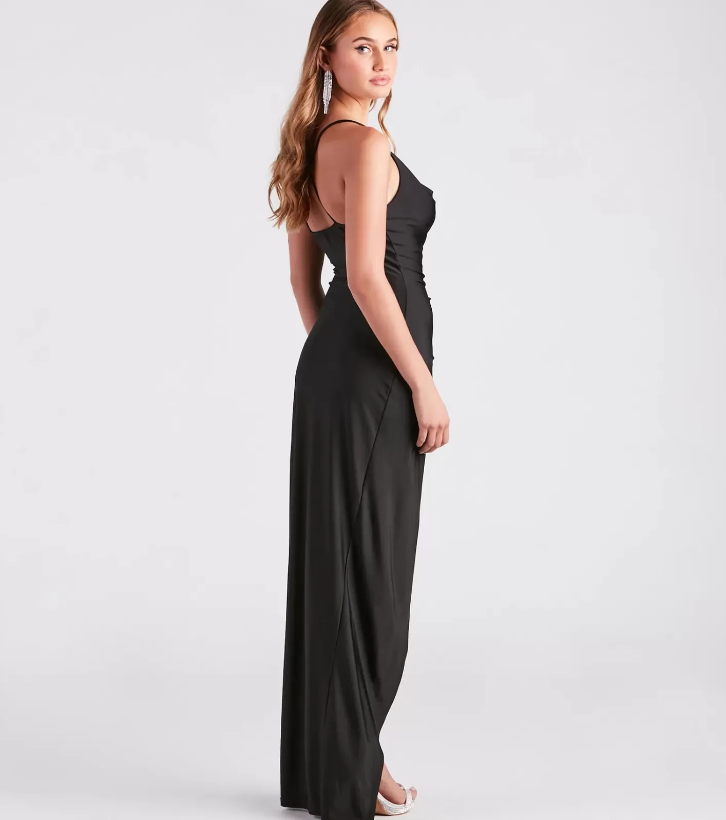 Windsor Arabella High Slit Cowl Neck Dress BLACK Outlet