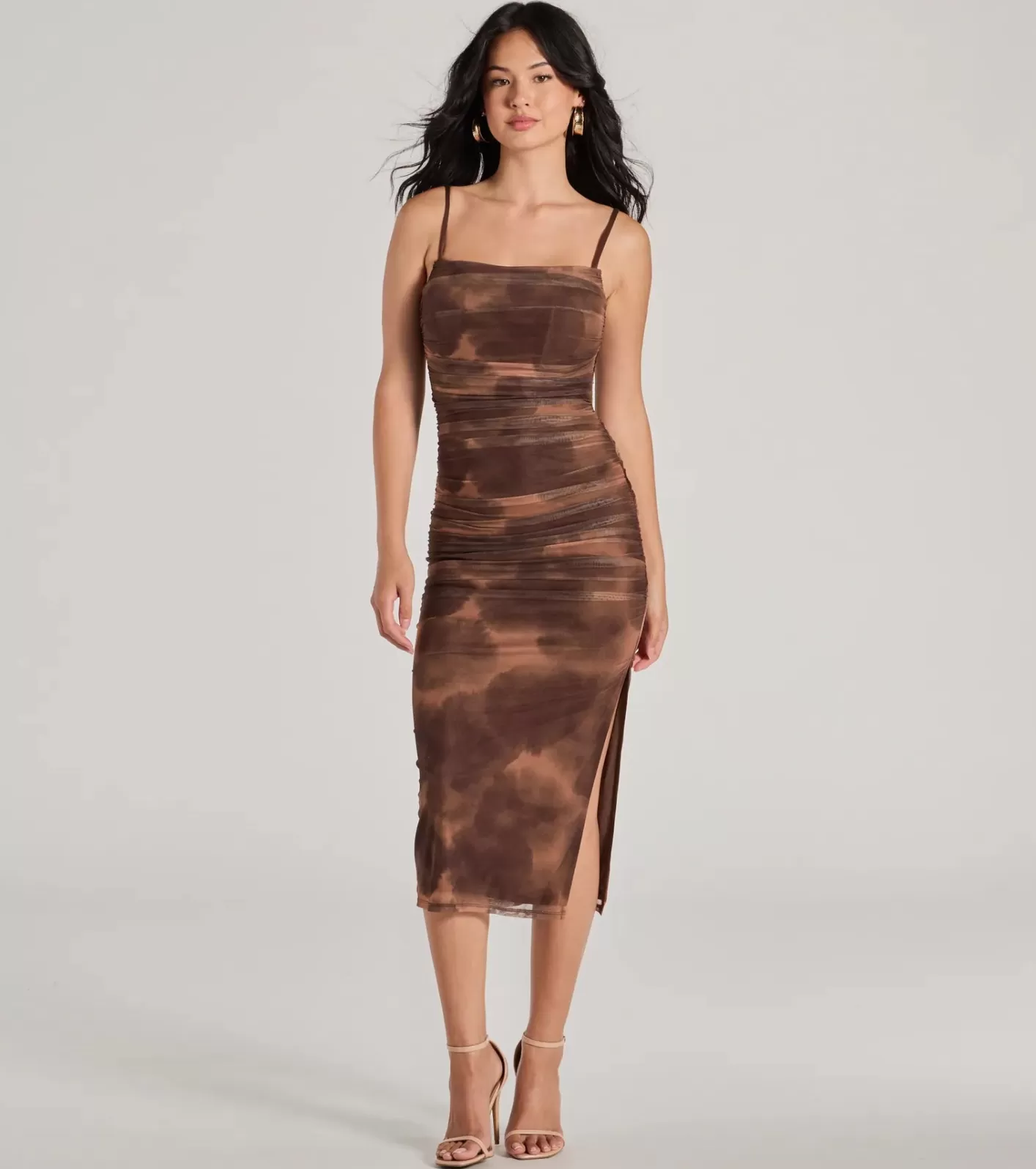 Windsor Artsy Charm Corset Abstract Bodycon Midi Dress BROWN Best