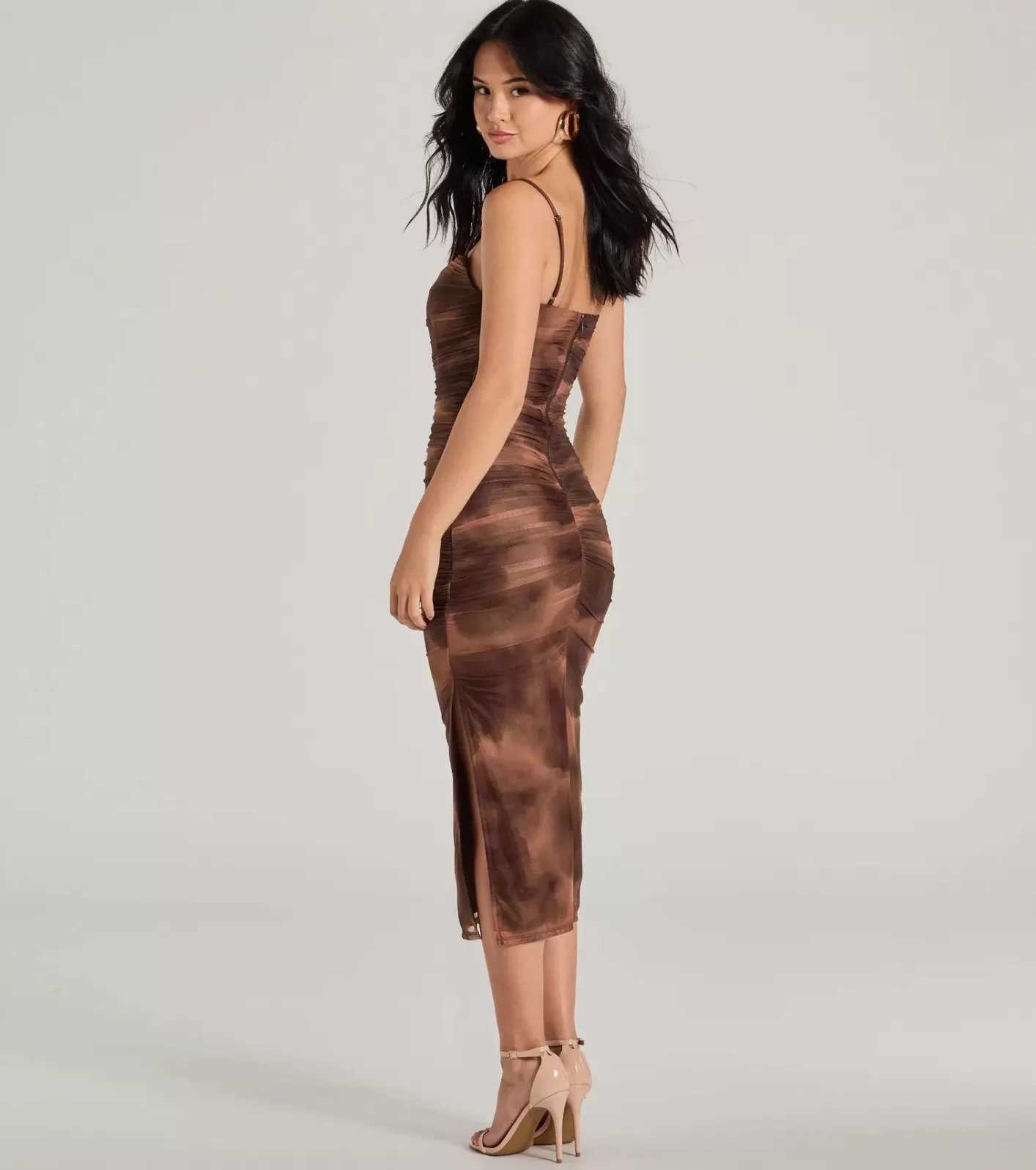 Windsor Artsy Charm Corset Abstract Bodycon Midi Dress BROWN Best