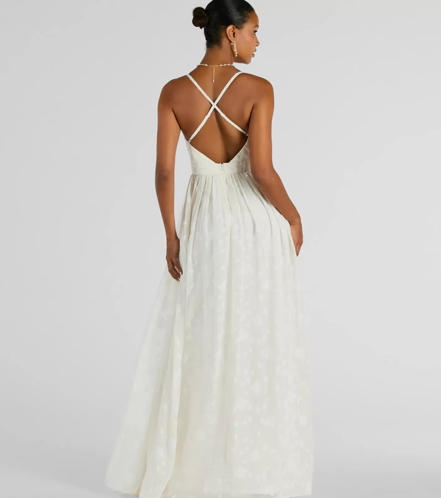 Windsor Arya V-Neck Strappy A-Line Floral Chiffon Formal Dress IVORY Sale