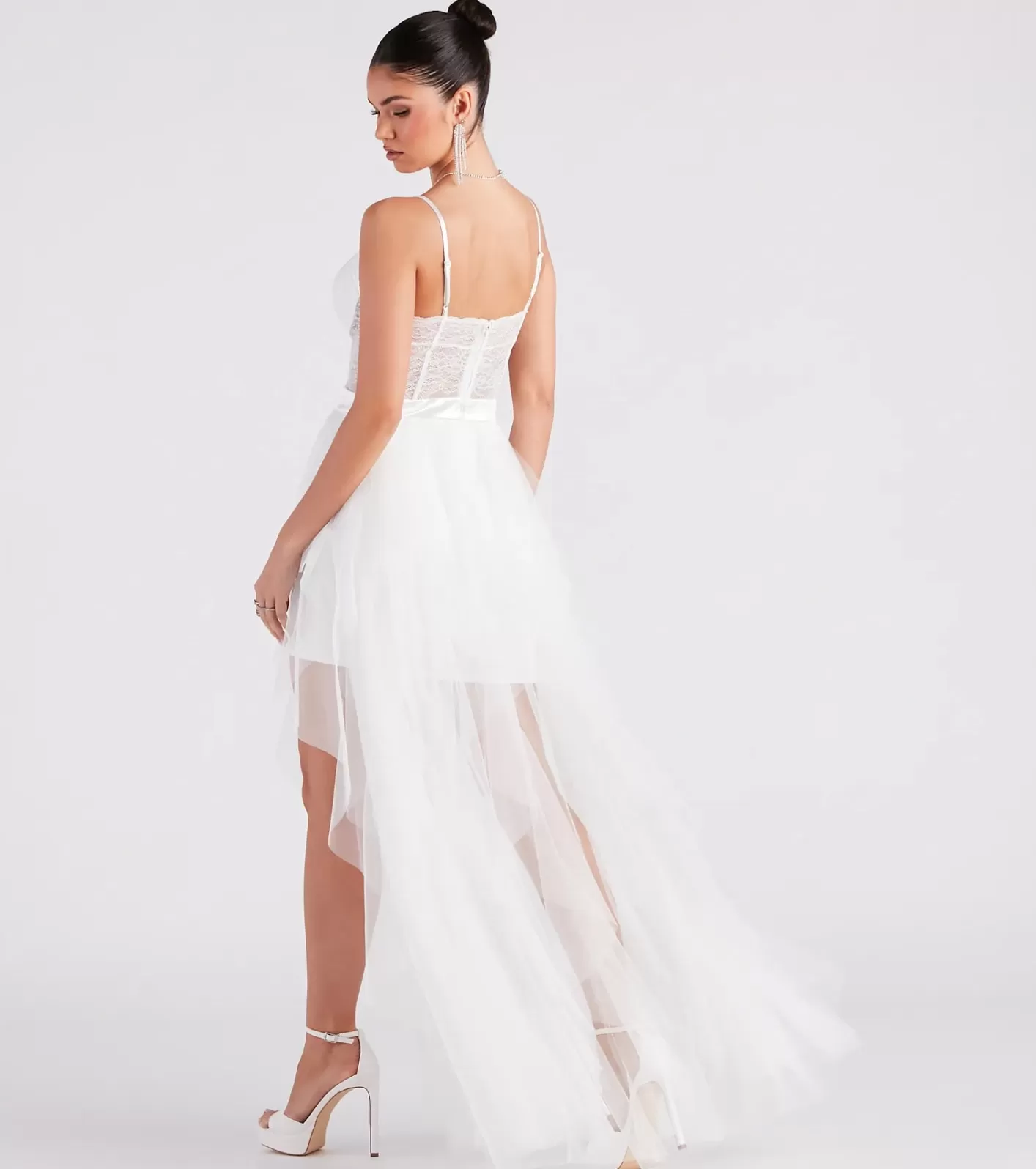 Windsor Ashlie Formal Lace Corset Ruffled Dress WHITE Hot