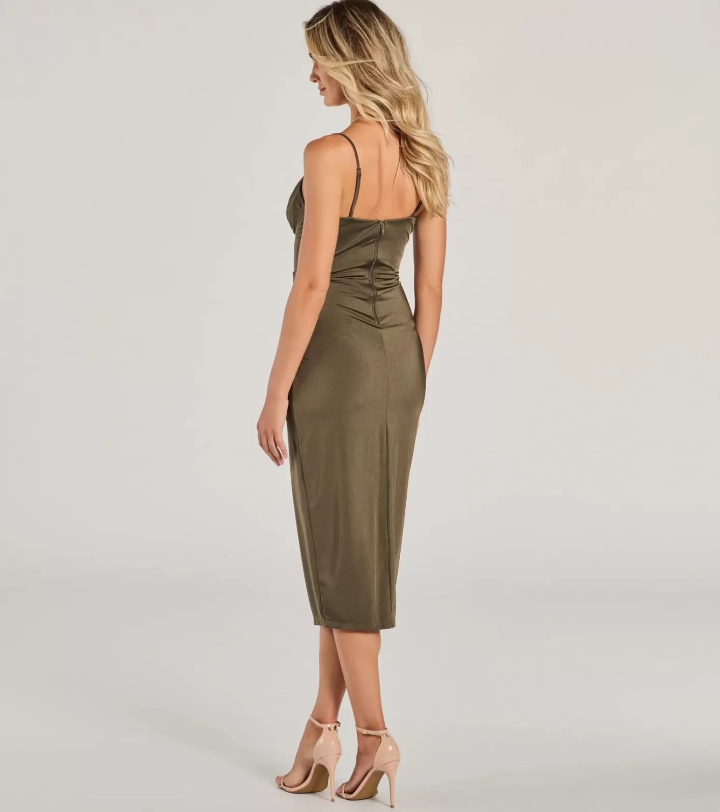 Windsor Aylin Formal Wrap Corset Midi Dress OLIVE Shop