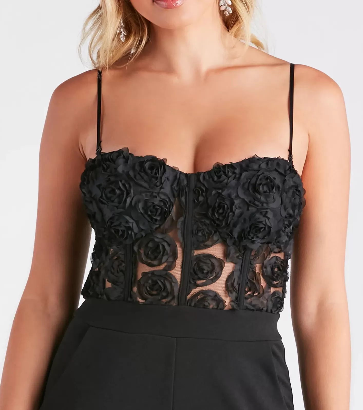 Windsor Bare Necessities Floral Applique Corset Jumpsuit BLACK Best Sale