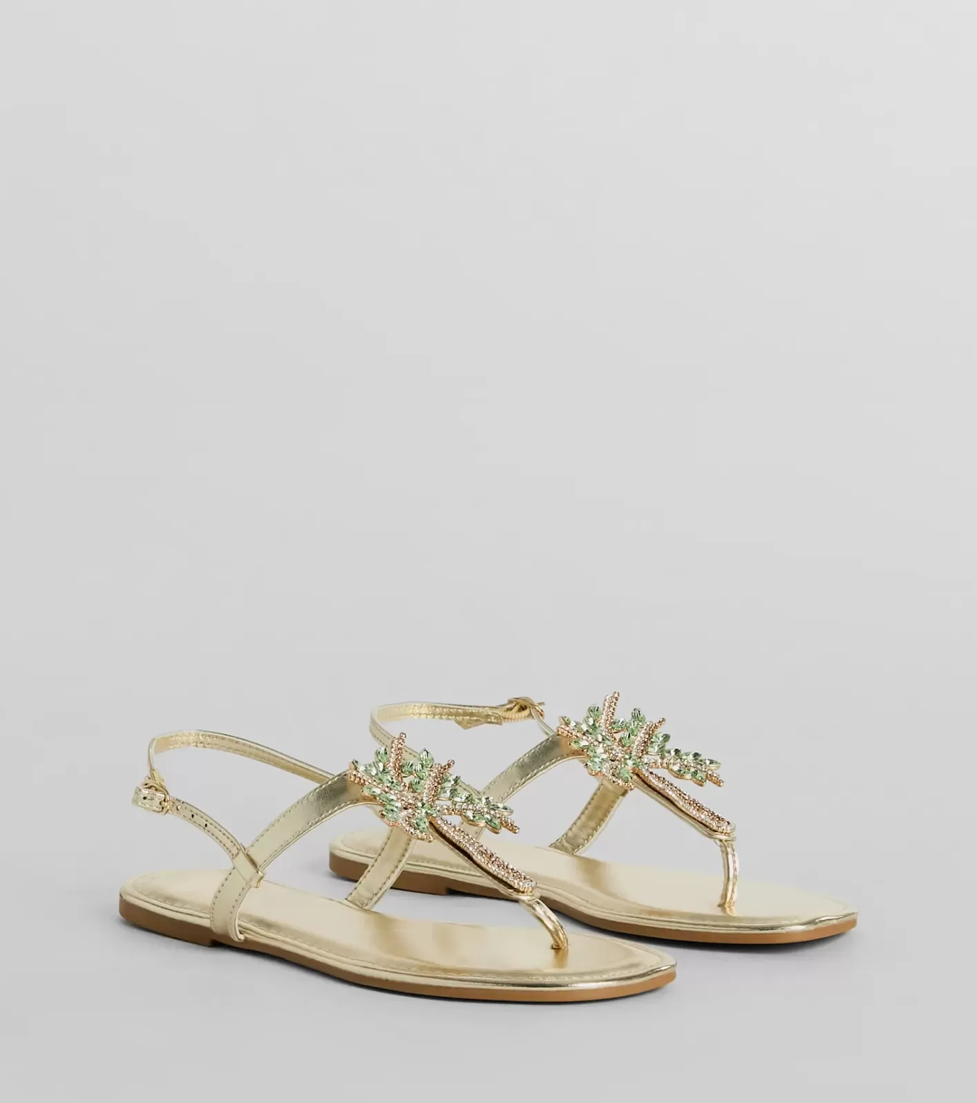 Windsor Beachy Glam Rhinestone Palm Tree Metallic Sandals GOLD Hot