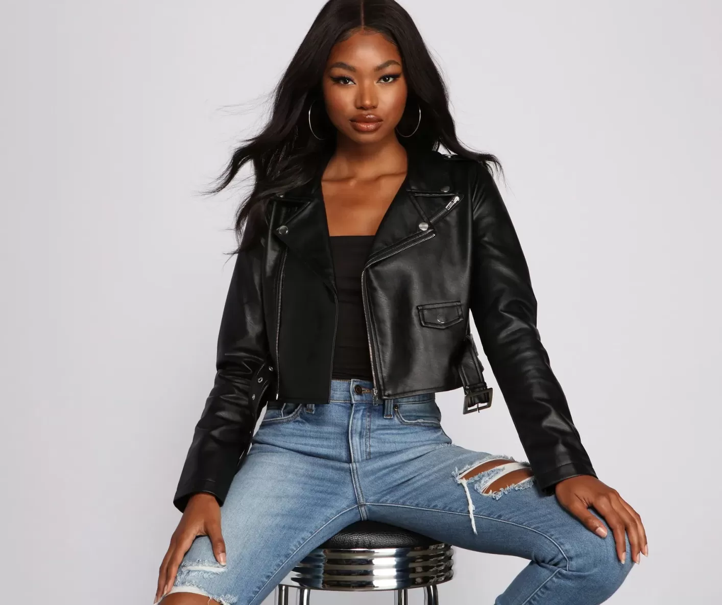 Windsor Biker Chic Crop Jacket BLACK Cheap