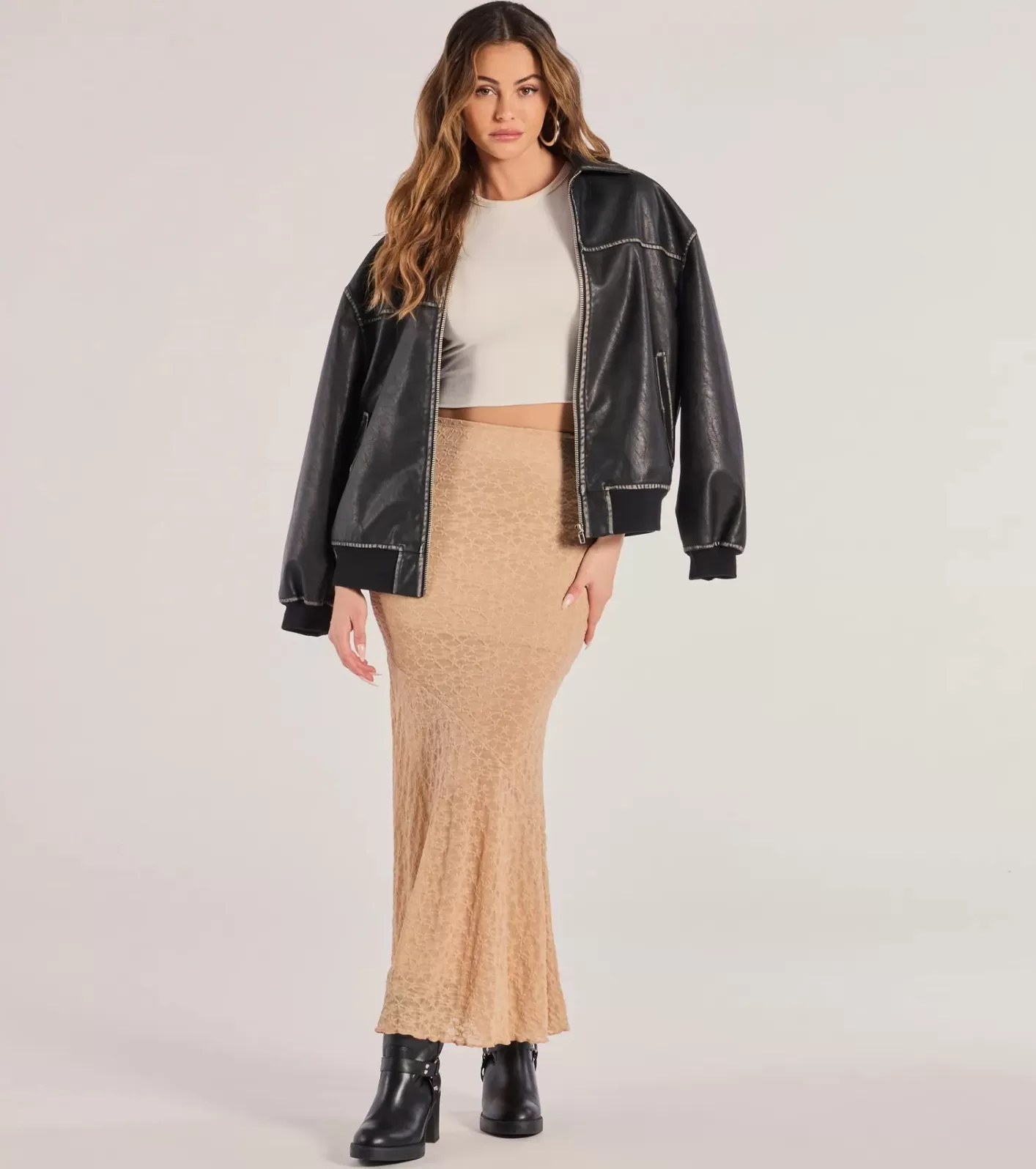 Windsor Boho Beauty Floral Lace Maxi Skirt TAUPE Best