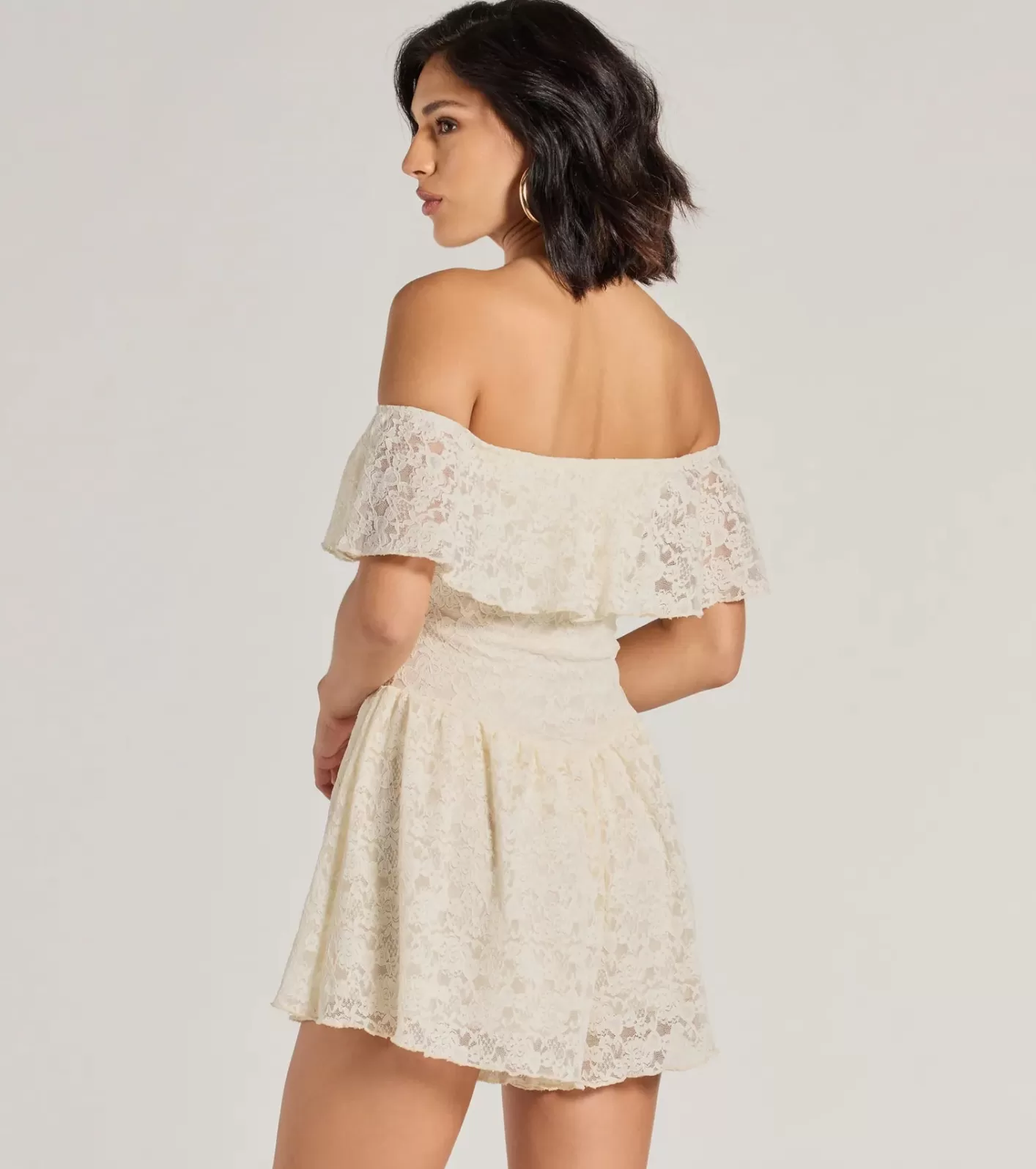 Windsor Boho Lace Off-The-Shoulder Drop Waist Romper IVORY Hot