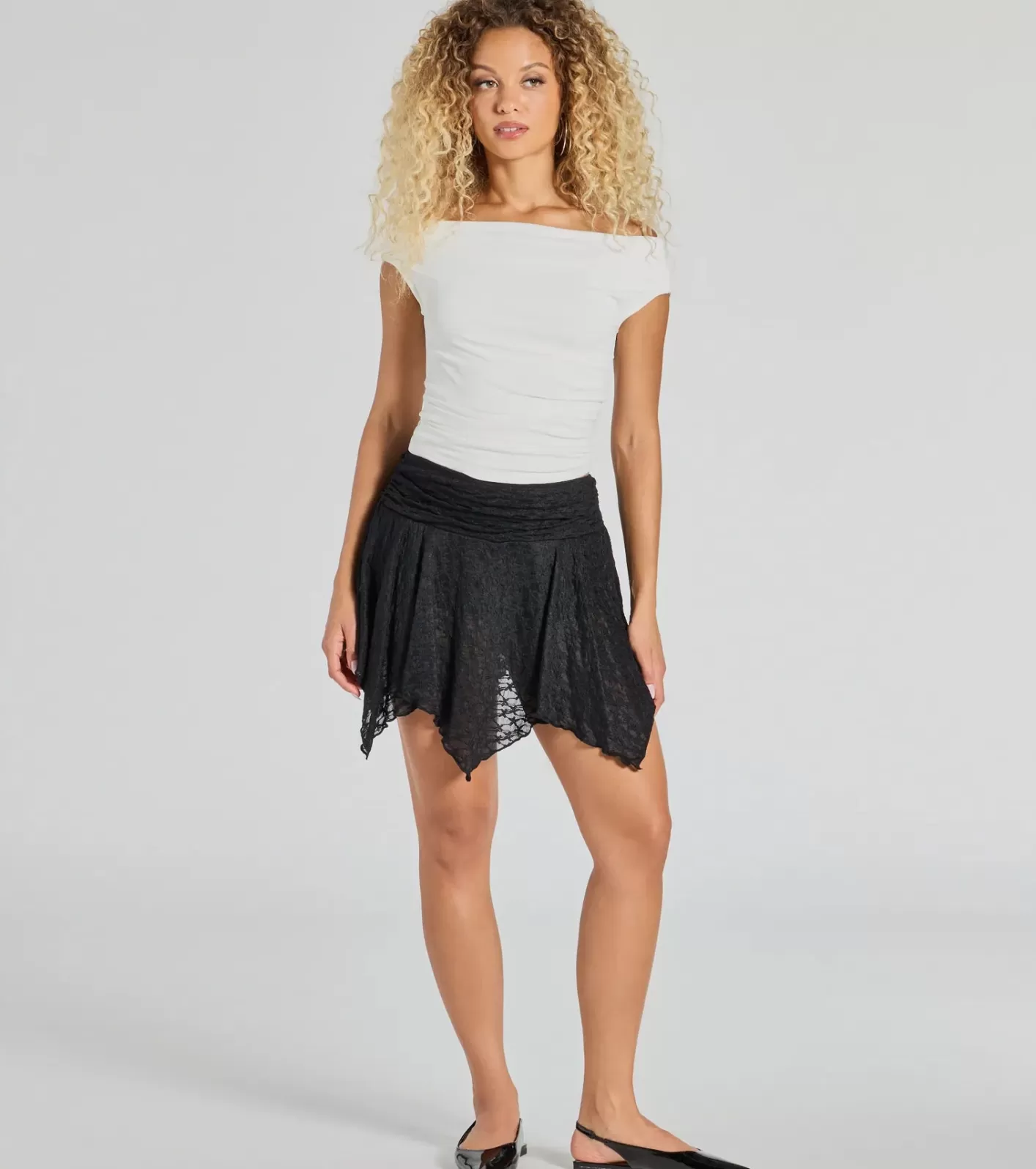 Windsor Boho-Chic Lace Hanky Hem Mini Skort BLACK New