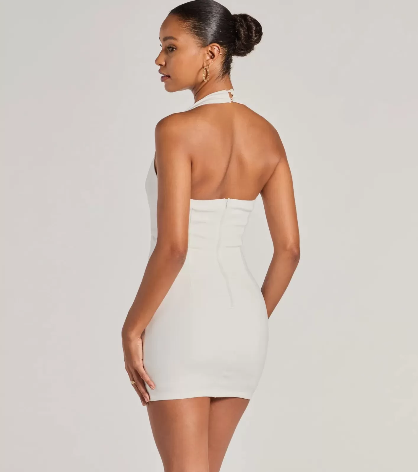 Windsor Bold Cutie Halter Buckle Crepe Mini Dress WHITE Cheap