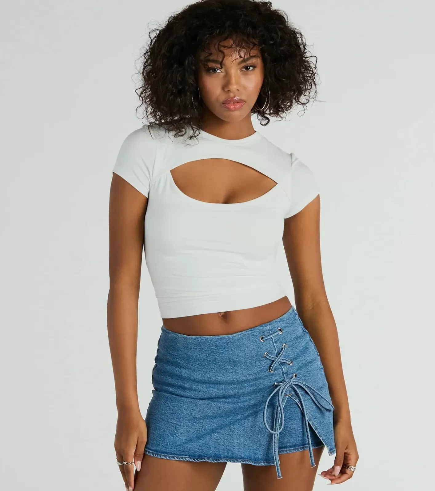 Windsor Born To Be Coveted Mid-Rise Lace-Up Denim Skort MEDIUMDENIM Hot
