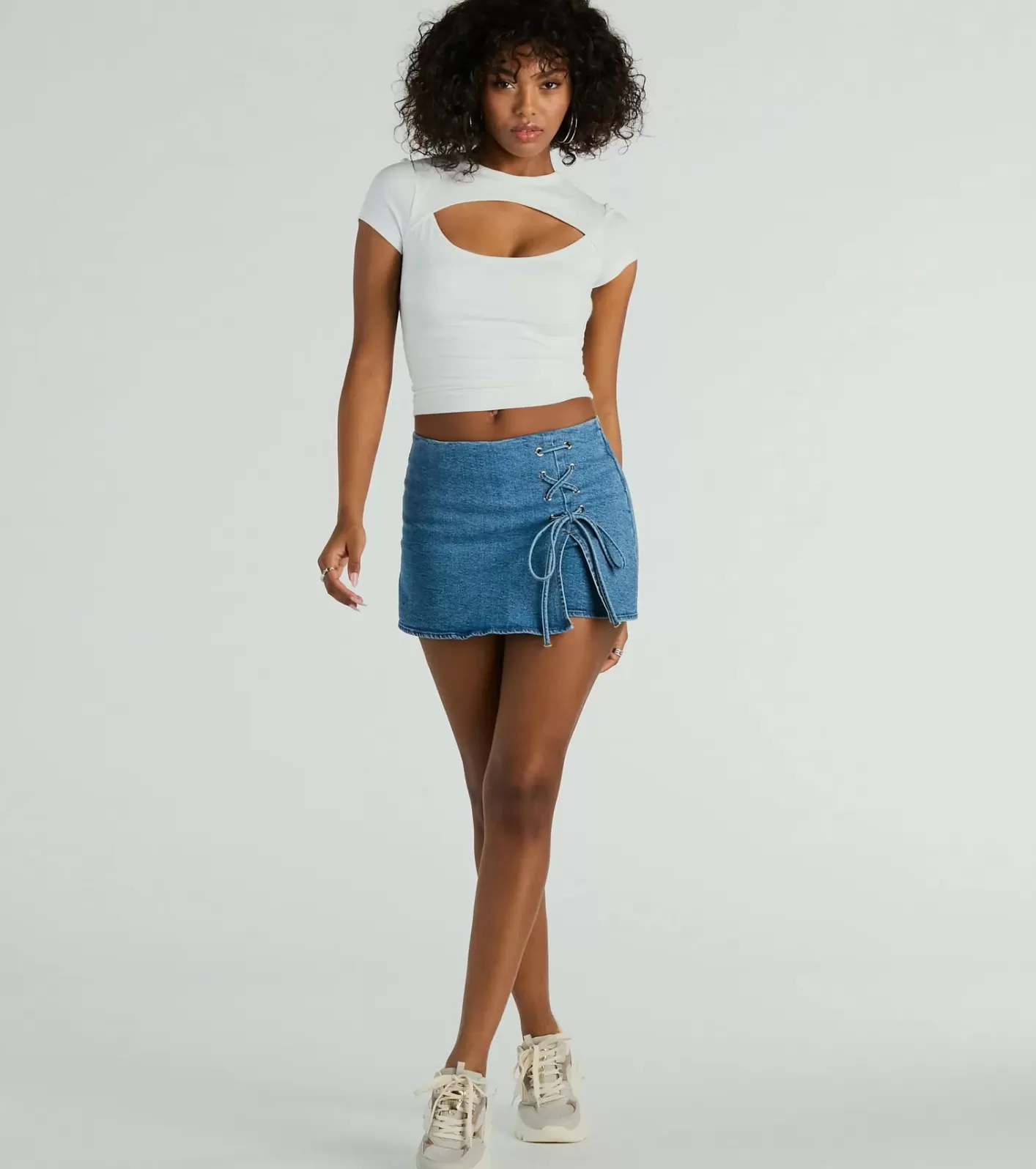 Windsor Born To Be Coveted Mid-Rise Lace-Up Denim Skort MEDIUMDENIM Hot
