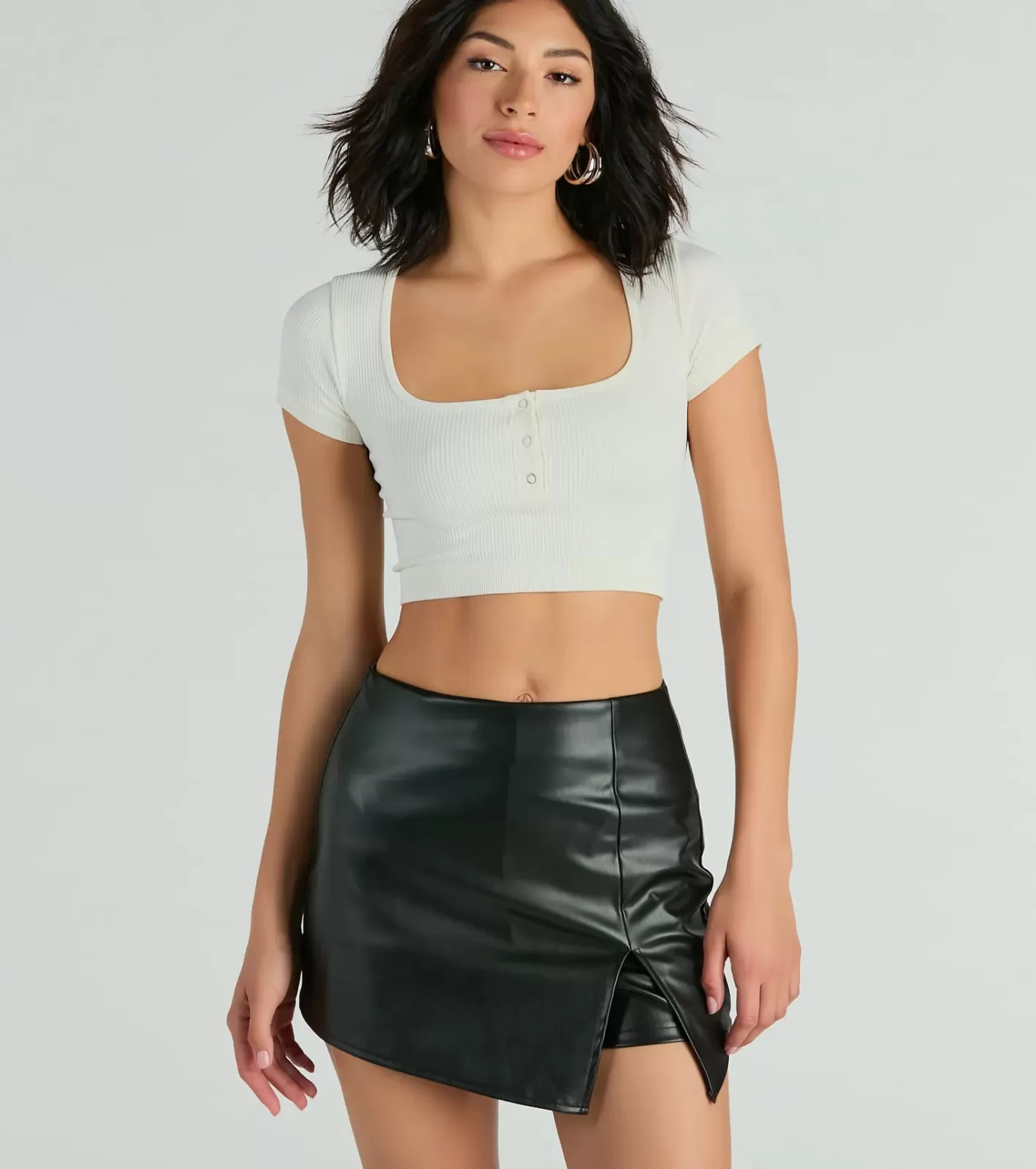 Windsor Born To Be Sleek High-Rise Slit Faux Leather Skort BLACK Discount