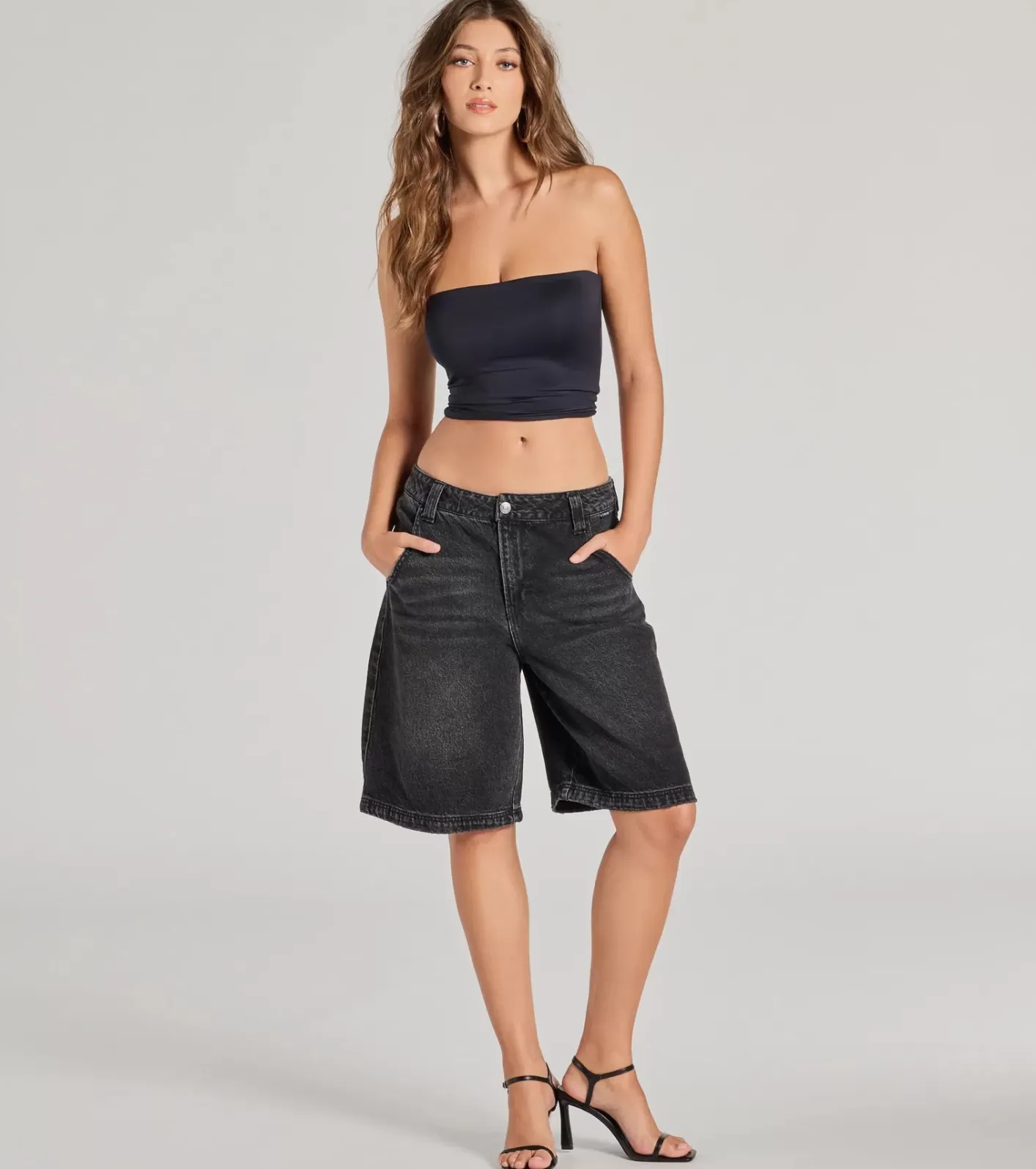 Windsor Born To Be Trendy Mid-Rise Denim Jorts BLACK Fashion