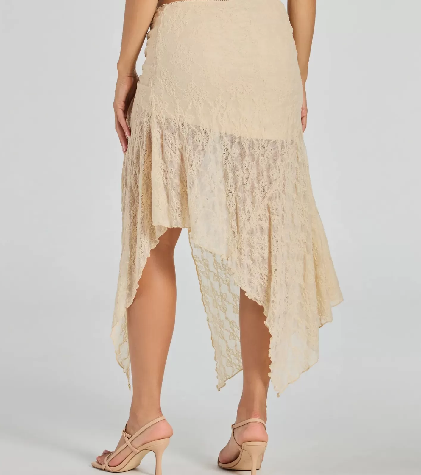 Windsor Breezy Boho Sheer Lace Asymmetric Maxi Skirt IVORY Hot
