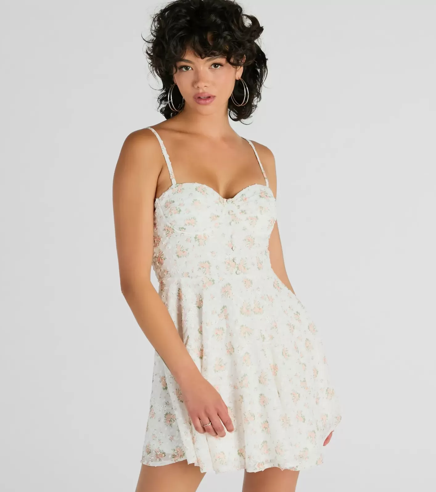 Windsor Breezy Chic Floral Embroidered Chiffon Skater Dress IVORY-3 Hot