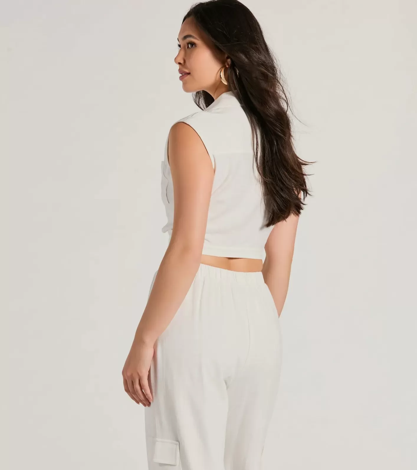Windsor Breezy Mood Collared Linen Crop Top IVORY Best