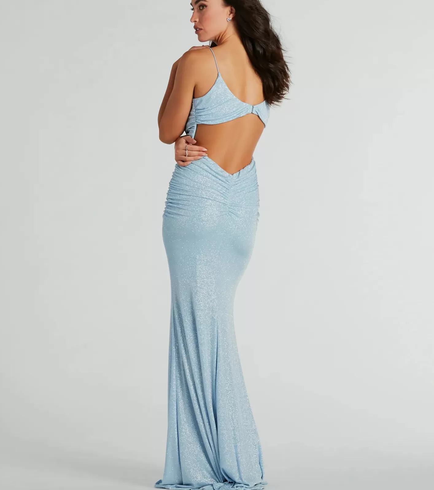 Windsor Britnee Formal Glitter Open Back Long Dress PERIWINKLE Fashion