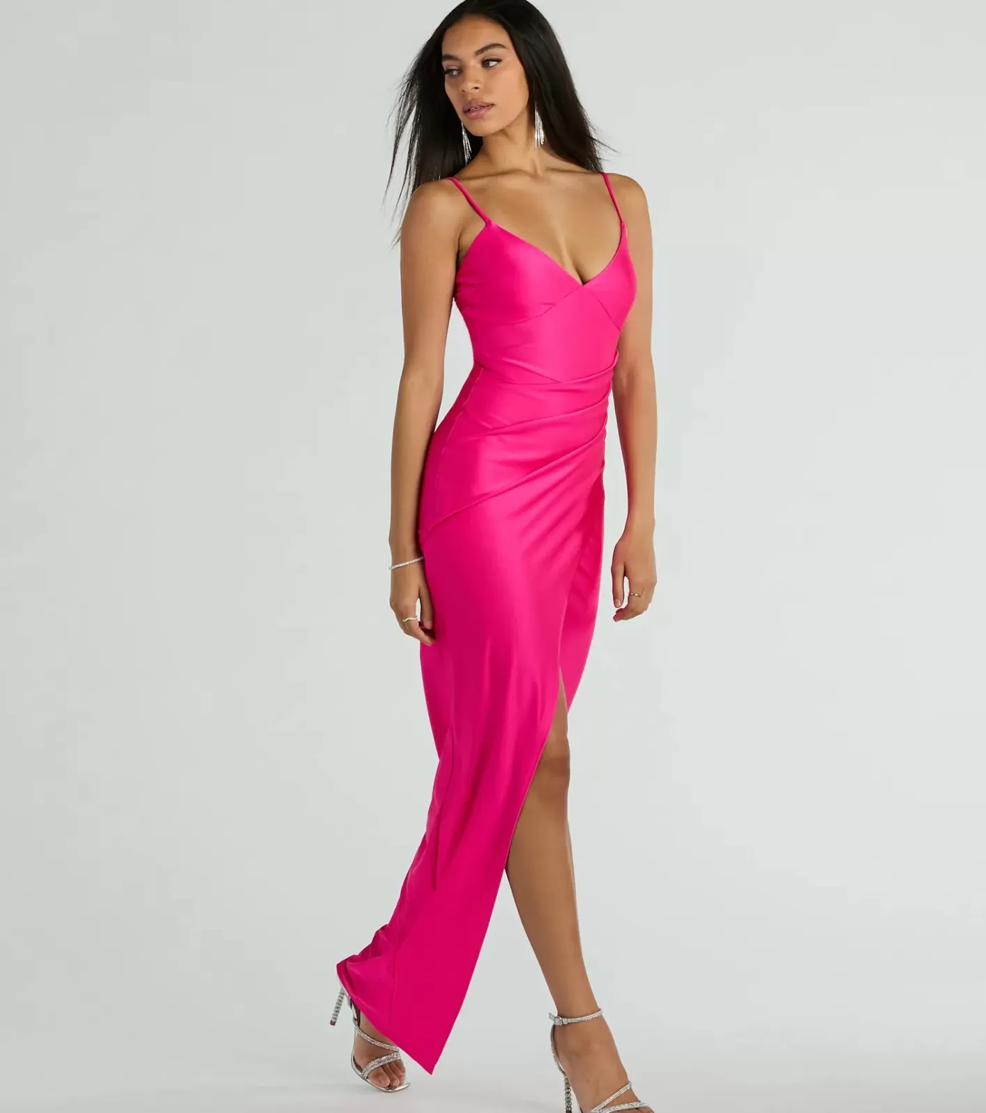 Windsor Brittney Formal V-Neck Slit Long Dress FUCHSIA Cheap