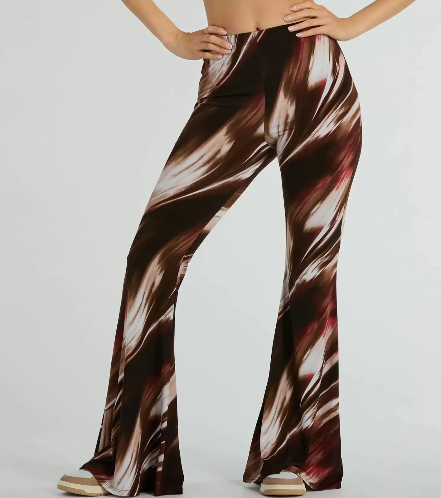 Windsor Brush Stroke High-Rise Flare Pants BROWN Hot