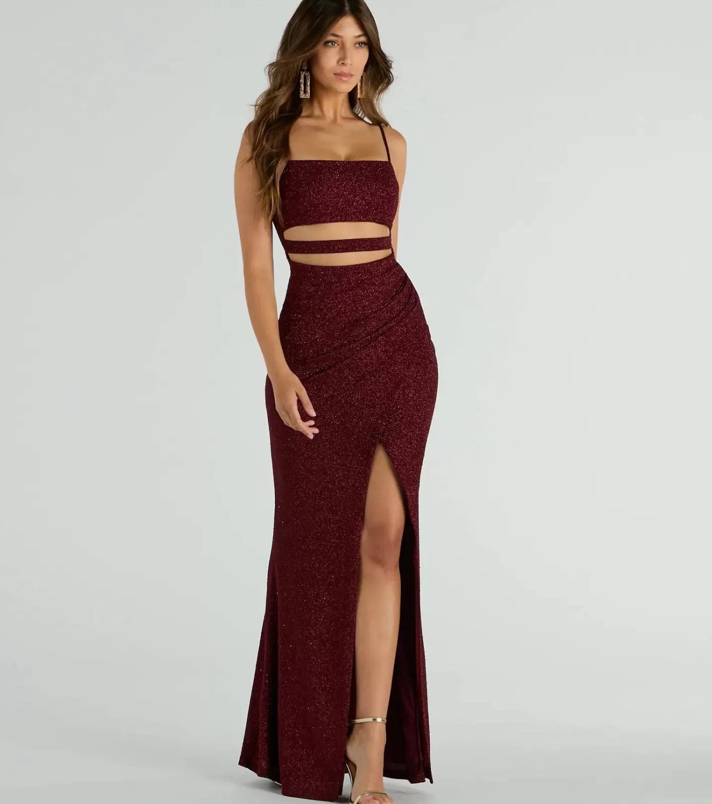 Windsor Candice Cutout Strappy Mermaid Glitter Formal Dress WINE Flash Sale