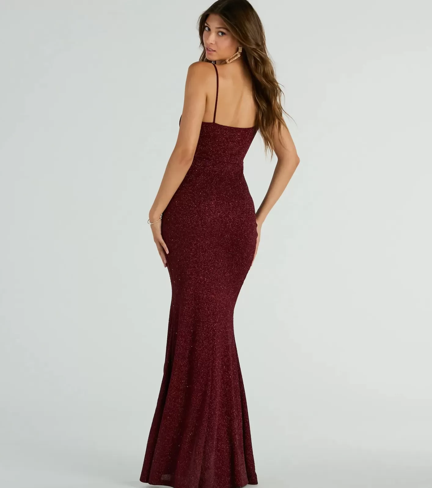 Windsor Candice Cutout Strappy Mermaid Glitter Formal Dress WINE Flash Sale
