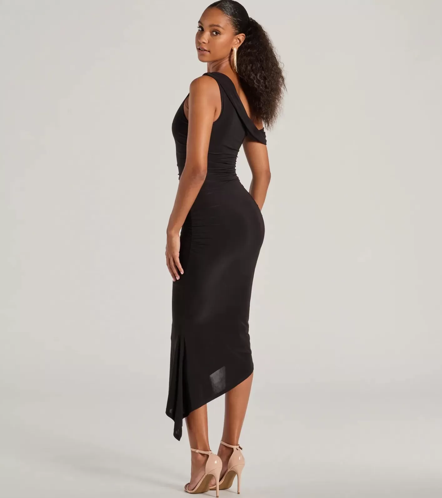 Windsor Can't Deny It One-Shoulder Bodycon Midi Dress BLACK Fashion