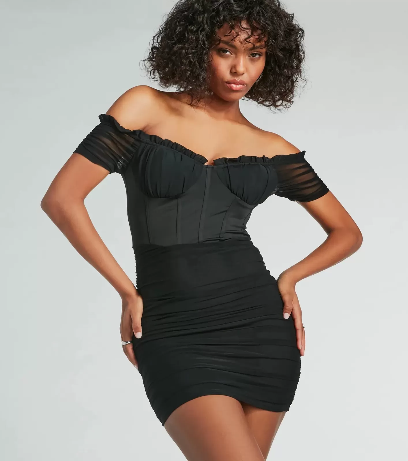 Windsor Can't Help It Off-The-Shoulder Mini Dress BLACK Discount