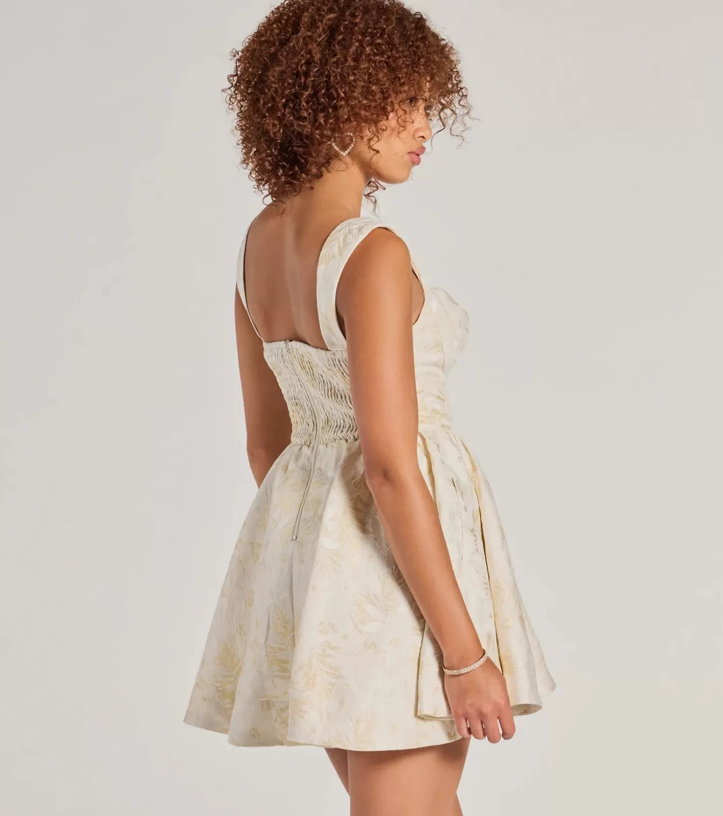 Windsor Cassie Corset Floral Jacquard Party Skater Dress IVORY Cheap